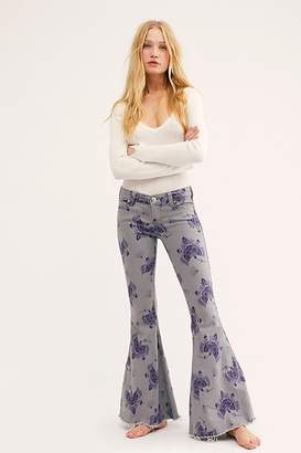 We The Free Denim Super Flare Printed Jeans by at Free People, Grey Gardens, 24