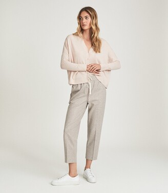Reiss Maisie - Textured Drawcord Trousers in Silver Grey