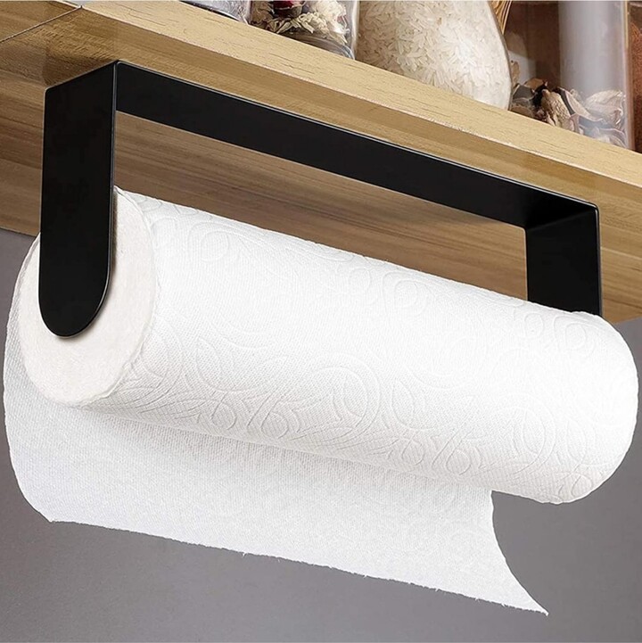 Yigii Black Paper Towel Holder Wall Mount - Under Cabinet Self Adhesive Paper Towel Rack for Kitchen Sus-304 Stainless Steel