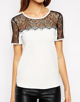 Thumbnail for your product : Warehouse Lace Trim Crepe Tee
