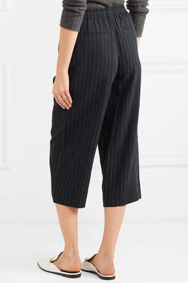 Vince Cropped Pinstriped Twill Wide-leg Pants - Navy