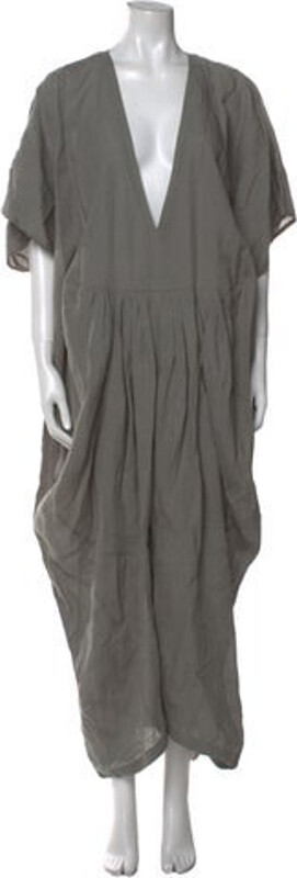 Nicholas K Linen Tent Dress Grey Short Sleeve with V-Neck