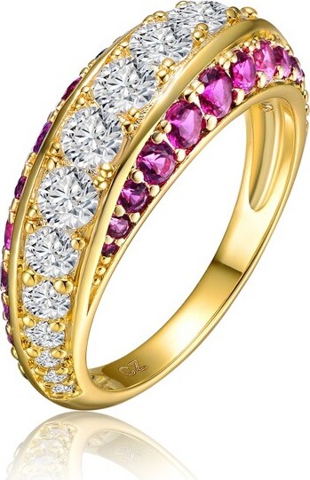 GuiliElegantSterlingSilver14KGoldPlatedCocktailRingwithRubyandSparklingCubicZirconiaforaBoldandTimelessDesign