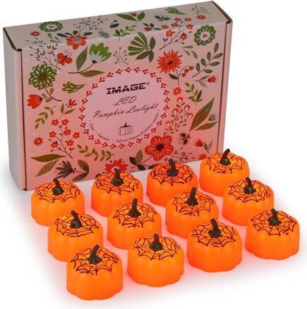 Image 12 Packs LED Pumpkin Lights Battery Operated Pumpkin Tealight Candles for Halloween, Christmas, Thanksgiving and Theme Parties