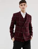 Thumbnail for your product : ASOS Design Slim Double Breasted Blazer In Moons Wool Rich Burgundy Check
