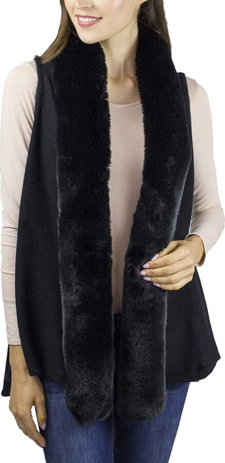 Adrienne Vittadini Women’s Knit Vest with Plush Faux Mink Fur Trim