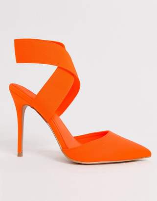 ASOS Design DESIGN Wide Fit Payback elastic high heels in neon orange