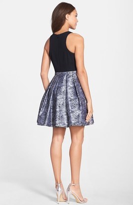 Aidan Mattox Aidan by Pleated Jacquard Skirt Fit & Flare Dress