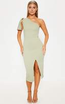 Thumbnail for your product : PrettyLittleThing Sage Green One Shoulder Bow Detail Midi Dress