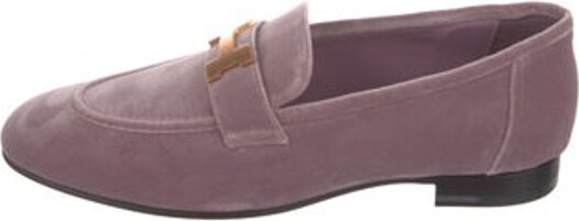 Hermès Paris Loafers From the 2024 Collection Purple Velvet H Logo Leather Trim Semi-Pointed Toes Includes Dust Bag Designer