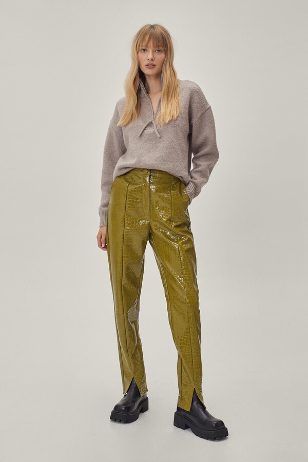 Nasty Gal Womens Faux Leather Croc Embossed Straight Leg Pants - ShopStyle