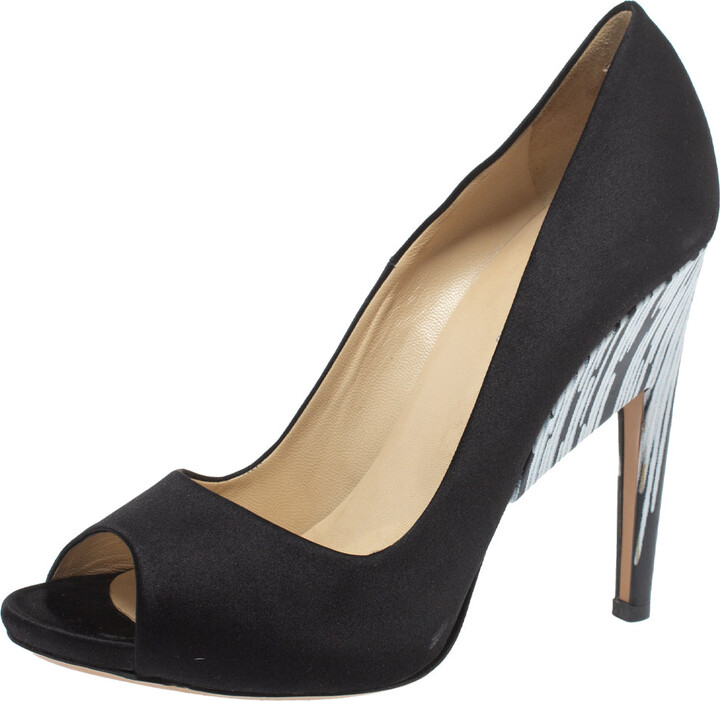 Nicholas Kirkwood Black/white Satin Peep Toe Pumps