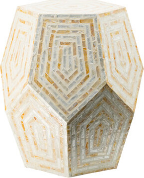 Dakota Fields Hexagonal Capes Stool Of 18x18x21 Inches Cream And Yellow Tints Inlay Highlights Diamond Forms To Be Functioned As Or Side Table With Shades Work