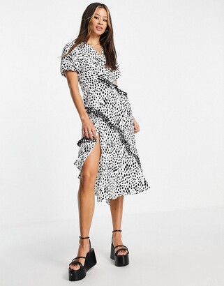 Topshop mix and match mixed spot midi dress in mono - ShopStyle