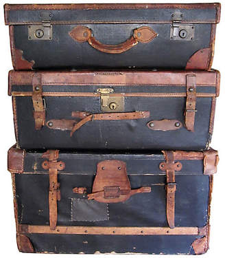 One Kings Lane Vintage 19th-C. English Leather Luggage - Set of 3