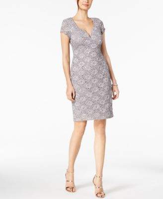 Connected Petite Sequin-Embellished Lace Sheath Dress