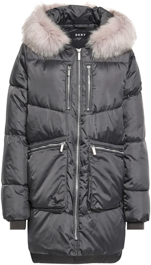 DKNY Faux Fur-trimmed Quilted Shell Hooded Coat - ShopStyle