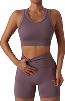 Thumbnail for your product : IDOPIP Seamless Yoga Outfits for Women 2 Piece Ribbed Workout Sets High Waist Leggings Shorts with Tank Crop Top Sport Bar Gym Sets Tracksuit Sportwear Dark Brown Small