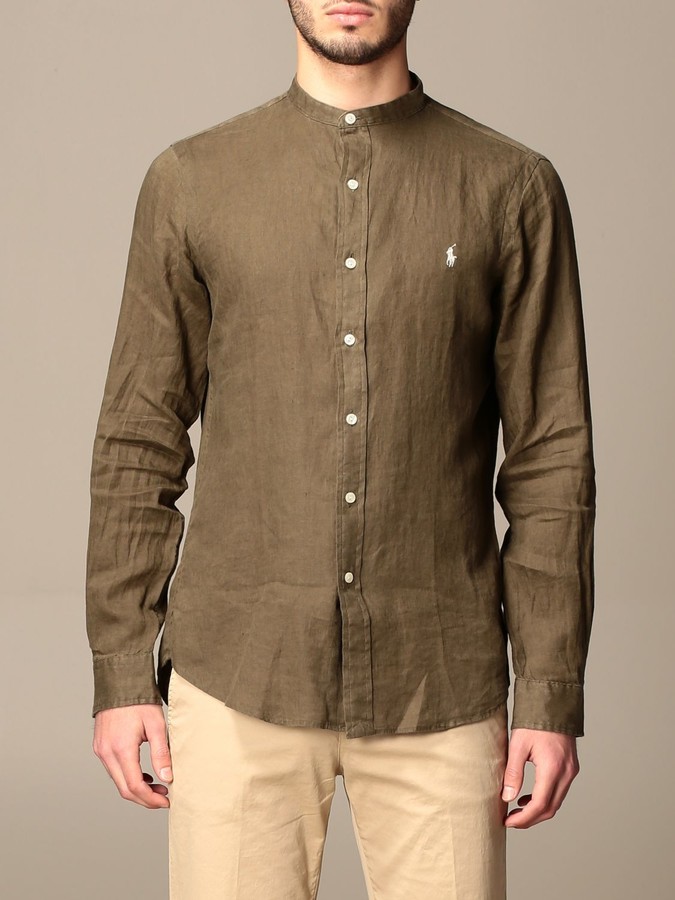 Polo Ralph Lauren shirt in linen with mandarin collar - ShopStyle
