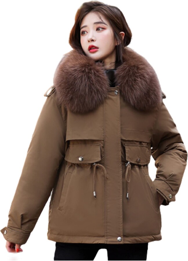 vokkrv 2022 Women's Winter Jacket Quilted Jacket with Hood Faux Fur