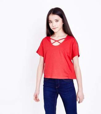 New Look Teens Red Lattice Front T-Shirt