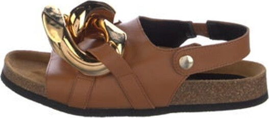J.W.Anderson Leather Slingback Sandals Brown Chain-Link Accents Snap Closure at Ankles Includes Box & Dust Bag Unfortunately due to restrictions this item may not be eligible for shipping in all areas.