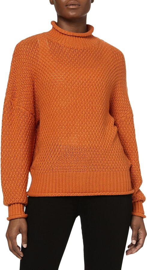 Hikaro  Brand Women's Chunky Cable Knit Asymmetric Hem Wrap Pullover Jumper Turtleneck Sweater with Button Details