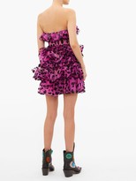 Thumbnail for your product : Christopher Kane Leopard-flocked Ruffled Silk-organza Mini Dress - Black Pink