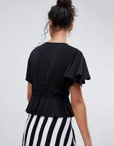Thumbnail for your product : ASOS Design Crop Top With Double Tie Front With Flutter Sleeve