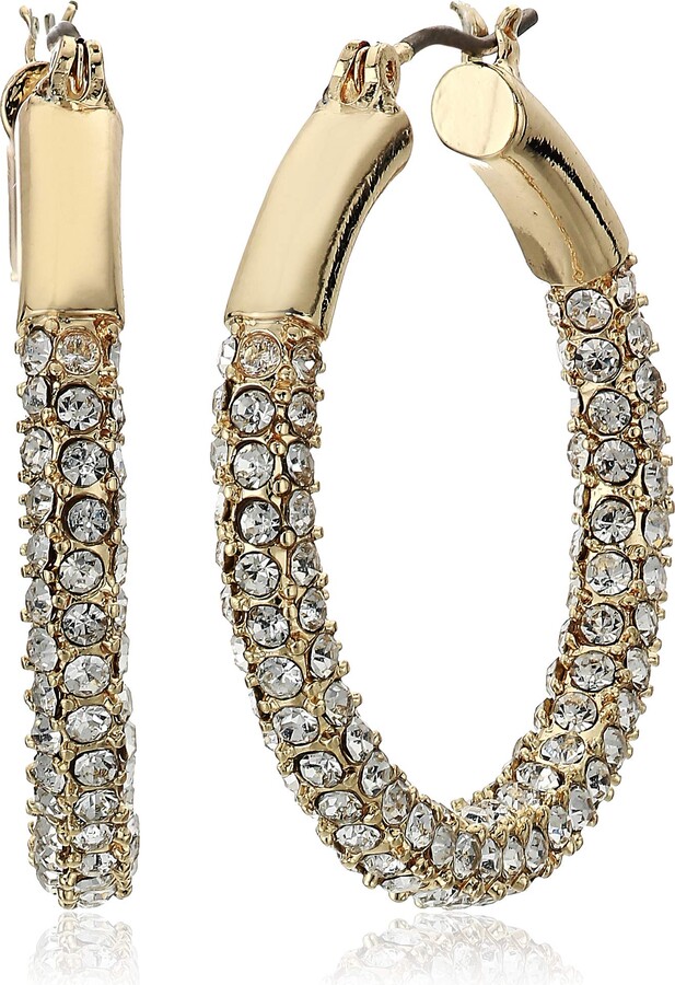 Anne Klein Women's Pierced Earrings Pave Tubular Hoop