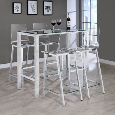 Orren Ellis Chrome And Clear 5-Piece Bar Set