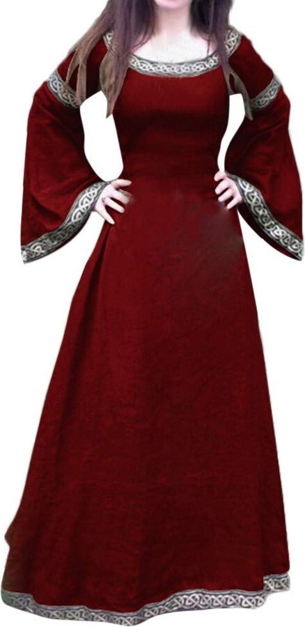 Beokeuioe Medieval Dress with Trumpet Sleeves Renaissance Costume Floor ...