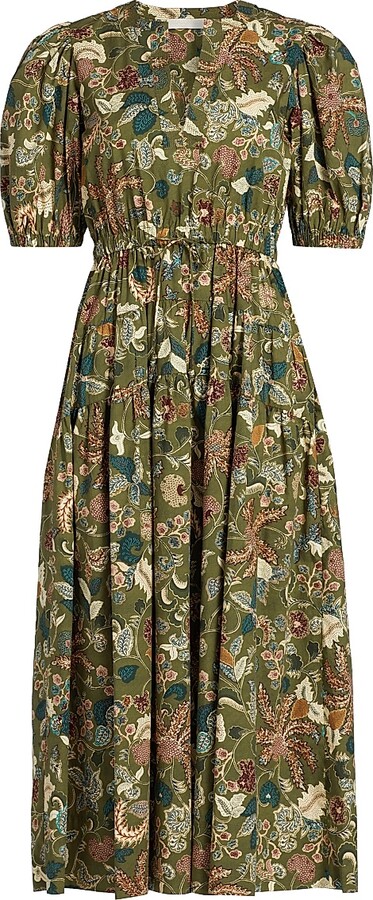 Ulla Johnson Women's Adriana Floral Poplin Midi-Dress - Lichen - Size 00