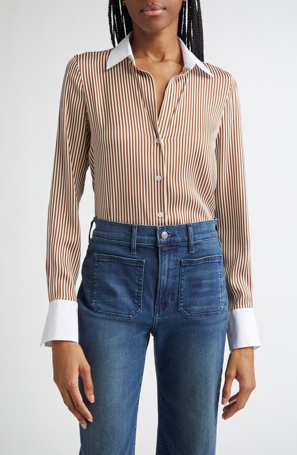 Veronica Beard Amelia Stripe Silk Blend Button-Up Shirt