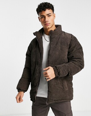 Brave Soul cord puffer jacket in brown - ShopStyle