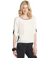 Thumbnail for your product : Wyatt white and black silk convertible sleeve blouse