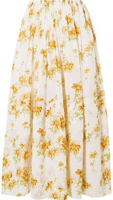Brock Collection Sonny Floral-print Cotton-voile Midi Skirt - Pastel yellow