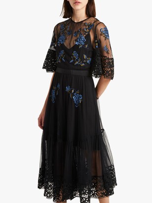 French Connection Ambre Embroidered Lace Floral Dress, Black