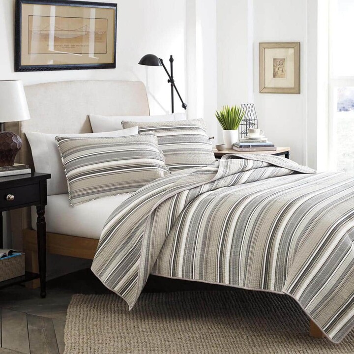 Stone Cottage Fresno 2-Piece Neutral Beige Striped Cotton Twin Quilt Set