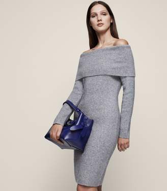 Reiss ELIANA Off-the-Shoulder Knitted Dress Grey