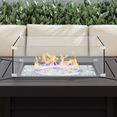 Borealis Olney Square Tempered Glass Fire Pit Flame Guard