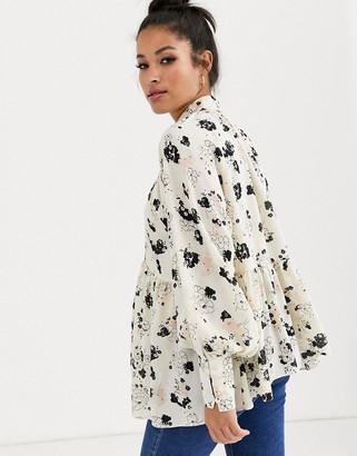 ASOS Maternity DESIGN Maternity long sleeve button front sheer top in ditsy floral print