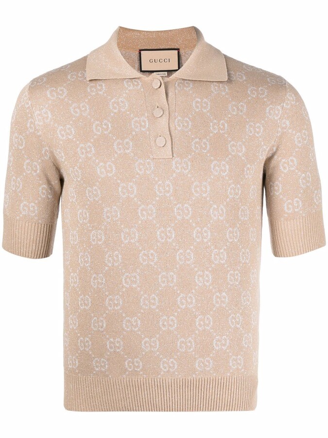 Gucci metallic Interlocking G embroidered polo shirt - ShopStyle