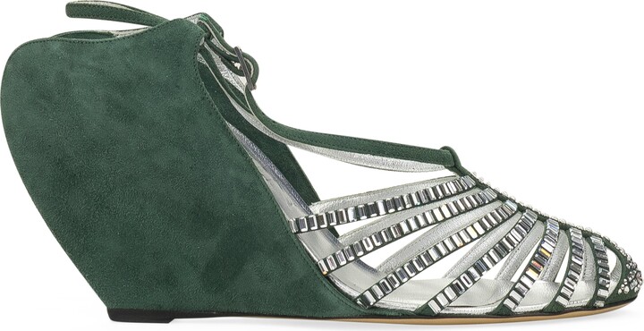 Green/Silver Banana Wedge Sandal 90mm Heels