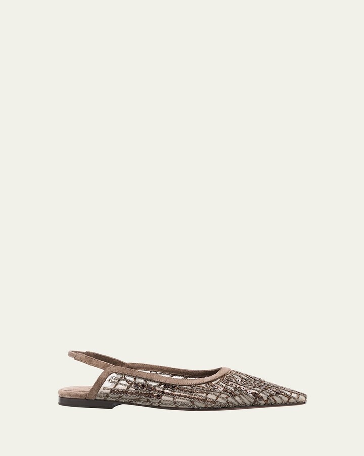 Brunello Cucinelli Woven Monili Slingback Flats