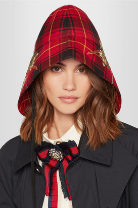 Gucci Iris Embroidered Checked Wool Hat - M