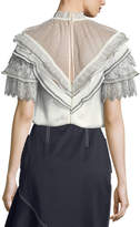 Thumbnail for your product : Self-Portrait Satin Yoke Trimmed Top