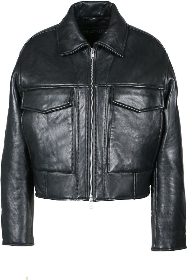Freaky Nation Black Cropped Leather Jacket Fleece Bonding