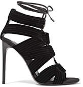 Thumbnail for your product : Tom Ford Lace-up Leather-trimmed Velvet Sandals - Black