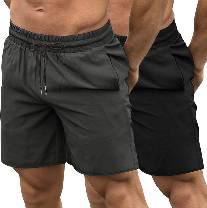 JINIDU Men's 2 Pack Gym Workout Shorts Quick Dry Bodybuilding Weightlifting  Pants Training Running Jogger with Pockets Black/Dark Grey - ShopStyle
